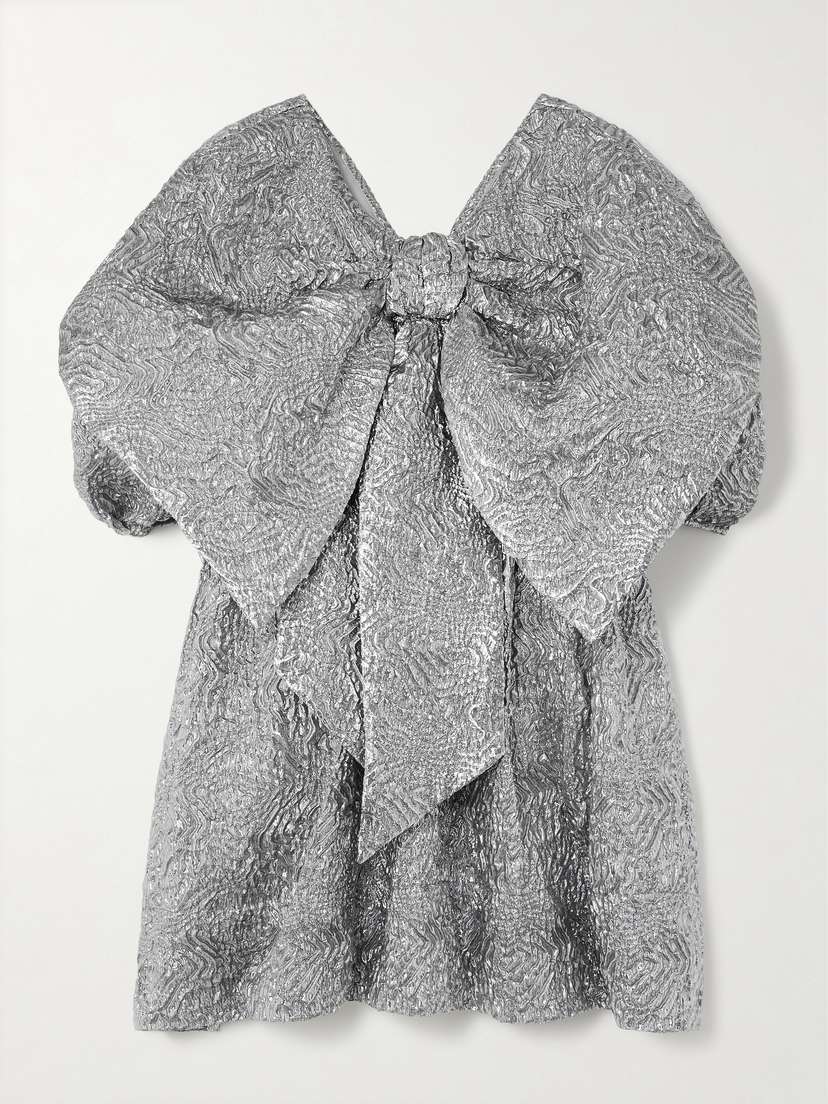 Simone Rocha Oversized Bow-detailed Metallic Cloqué Mini Dress - UK 14