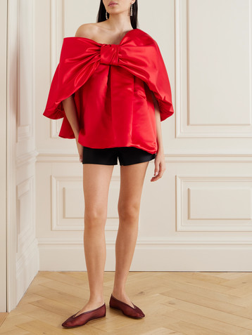 Simone Rocha Off-the-shoulder bow-embellished satin blouse