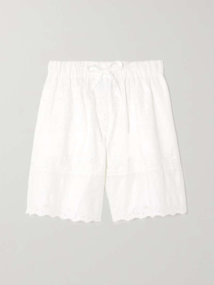 Simone Rocha Scalloped Embroidered Broderie Anglaise Cotton-poplin Shorts - UK 10