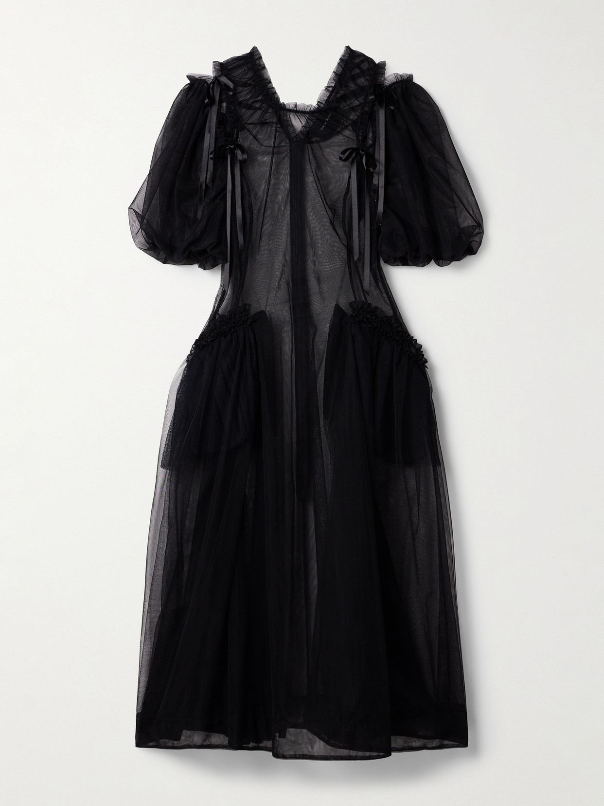 Shop Simone Rocha Bow-detailed Tulle Midi Dress In Black