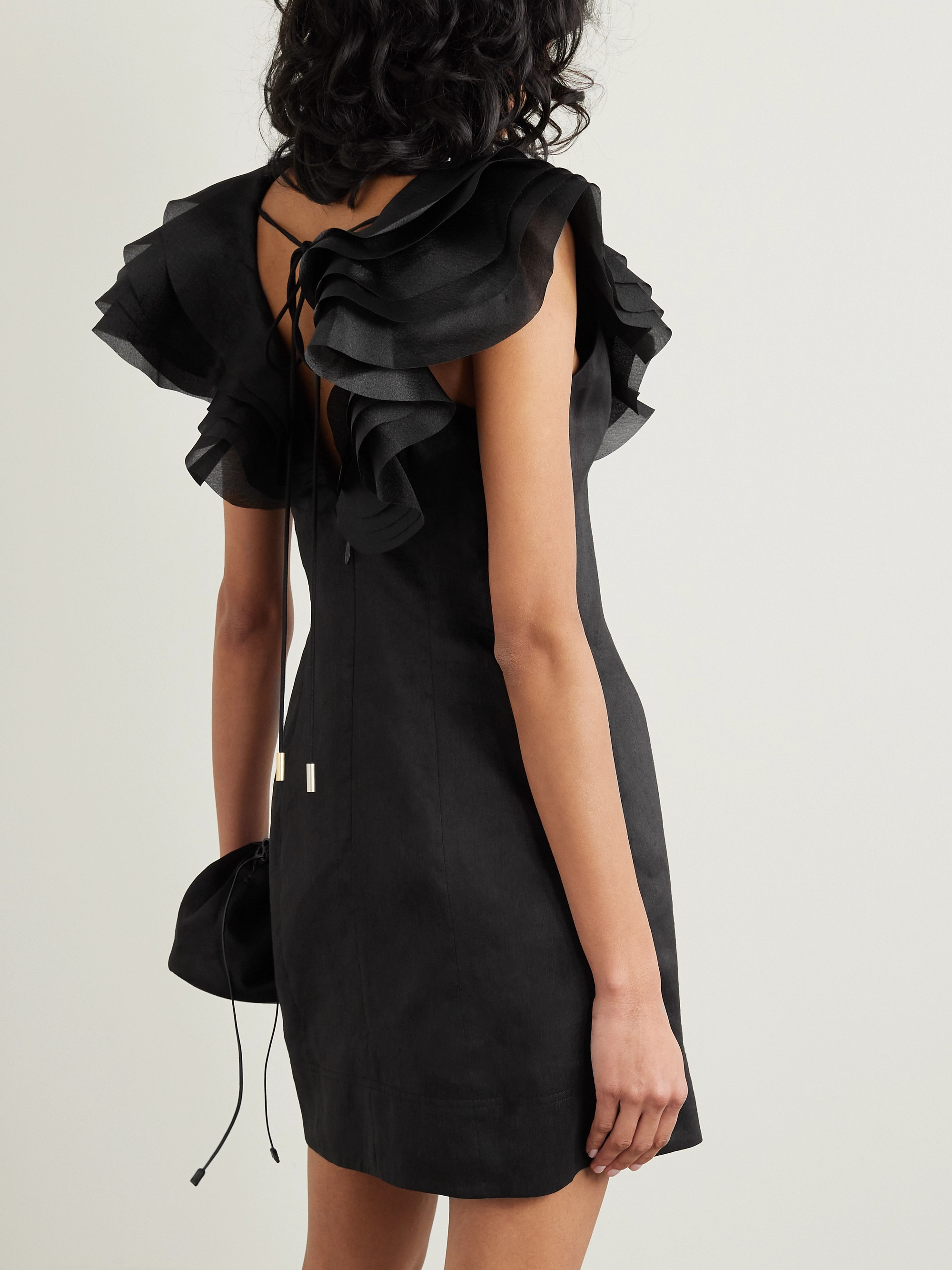 Aje Charmed ruffled satin-trimmed linen-blend mini dress