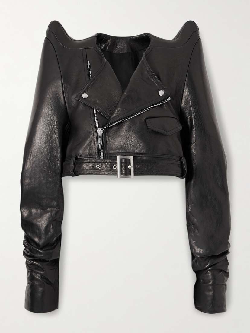 Rick Owens Tec Micro Cropped Belted Leather Biker Jacket