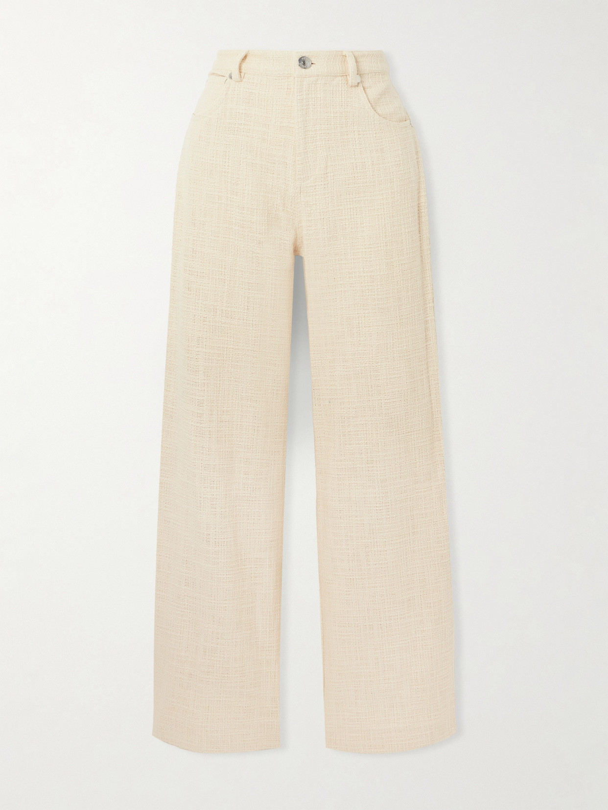 Staud Greyson Cotton Tweed Wide-leg Trousers In Ivory