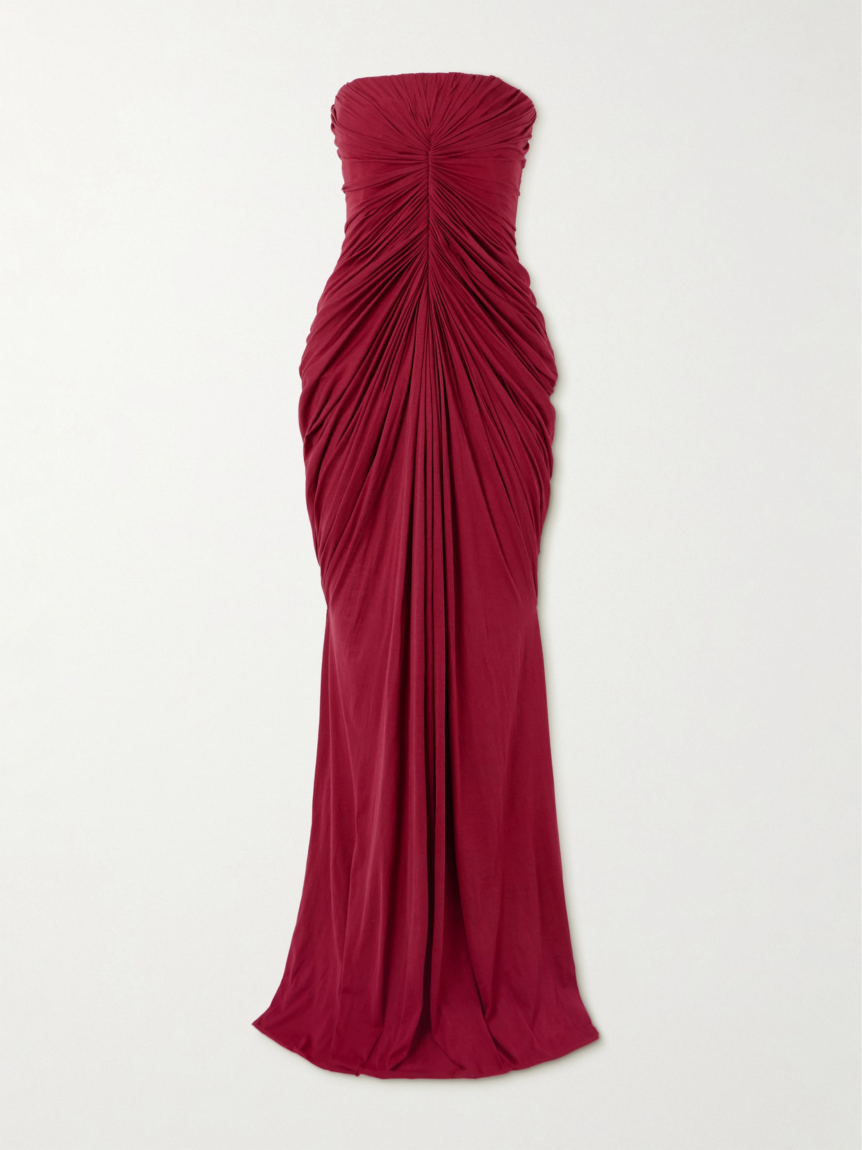 Shop Rick Owens Radiance Strapless Draped Cotton-jersey Gown In Red