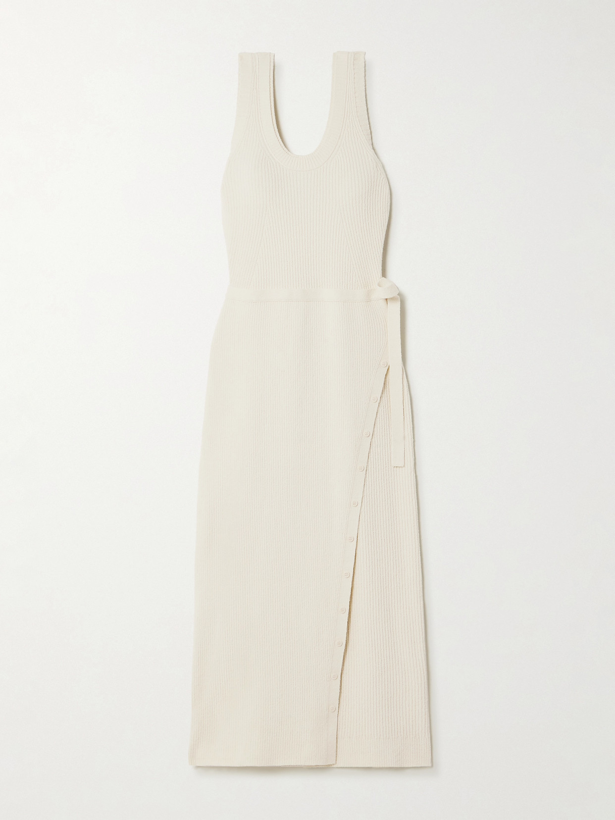 Simkhai Tillie Belted Wrap-effect Ribbed Cotton-blend Midi Dress In Ivory