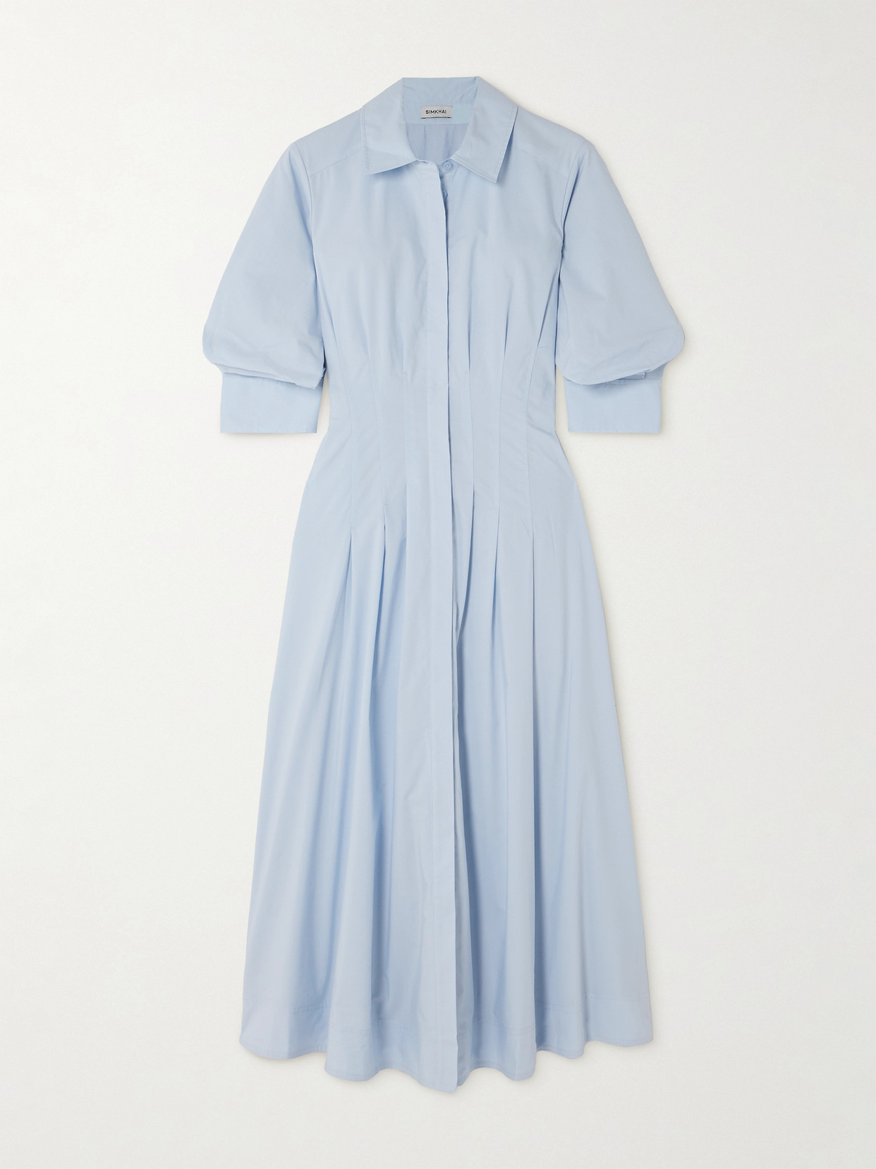 SIMKHAI - Jazz Pleated Cotton-blend Poplin Midi Shirt Dress - Blue
