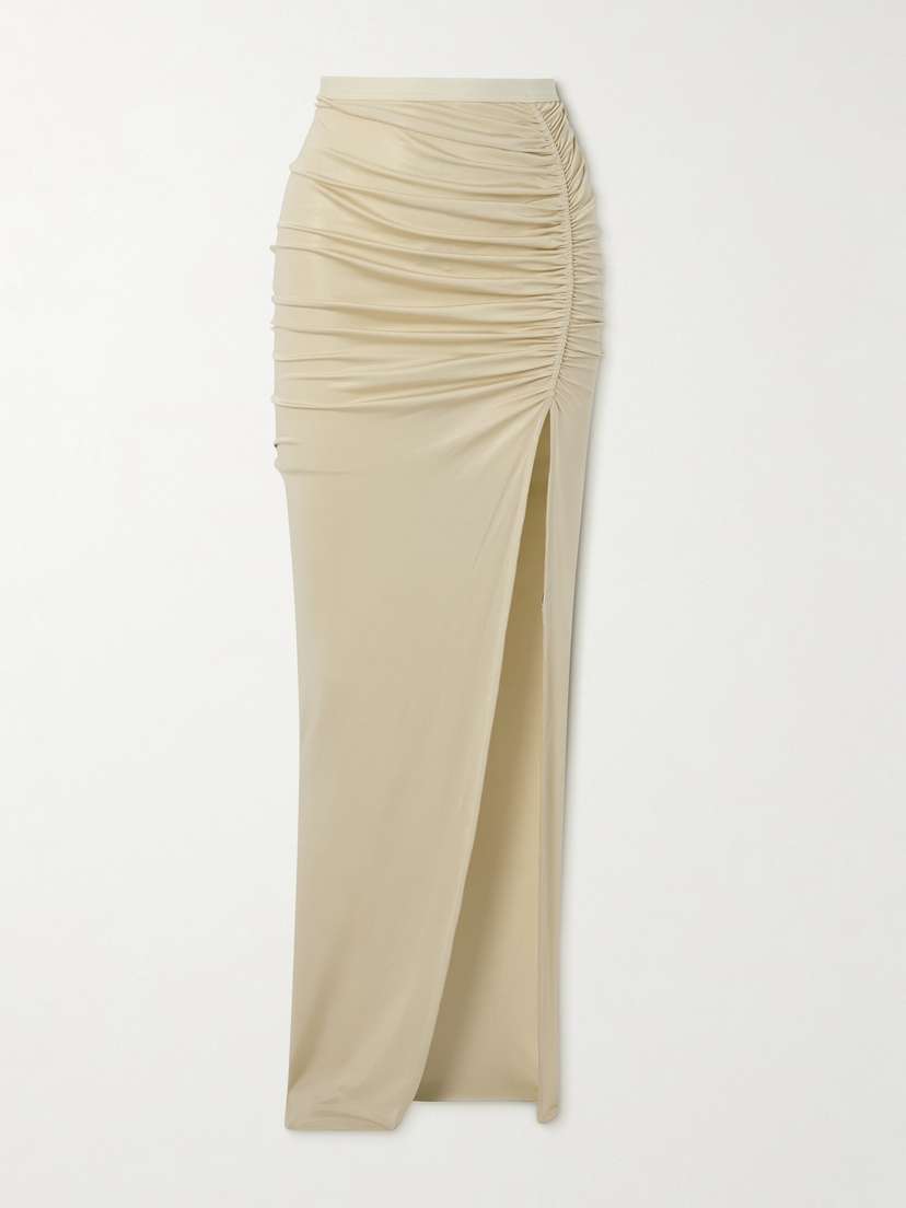 Rick Owens Svita Gathered Stretch-satin Maxi Skirt