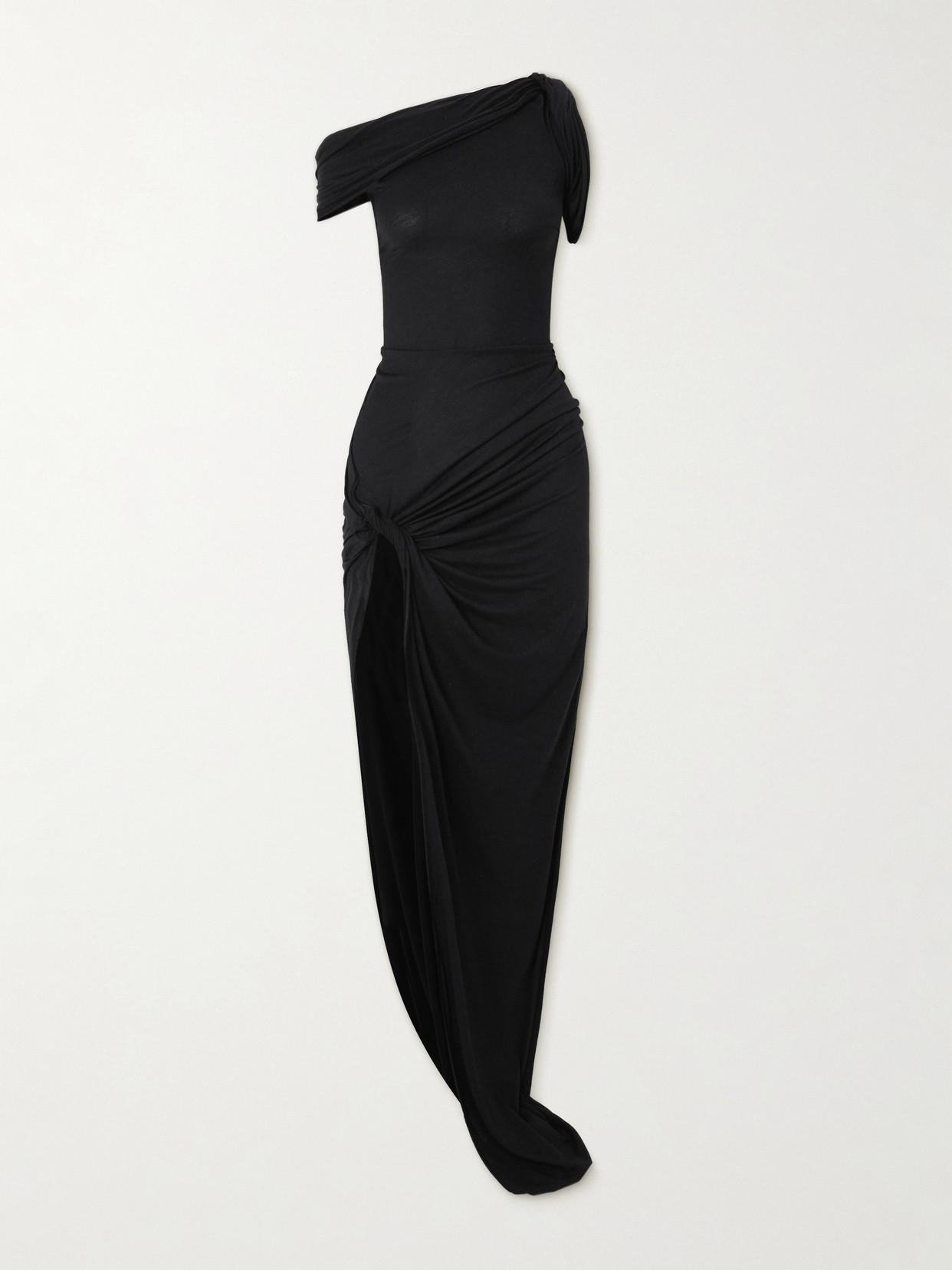 Rick Owens Sienna Hooded Draped Jersey Maxi Dress In Black