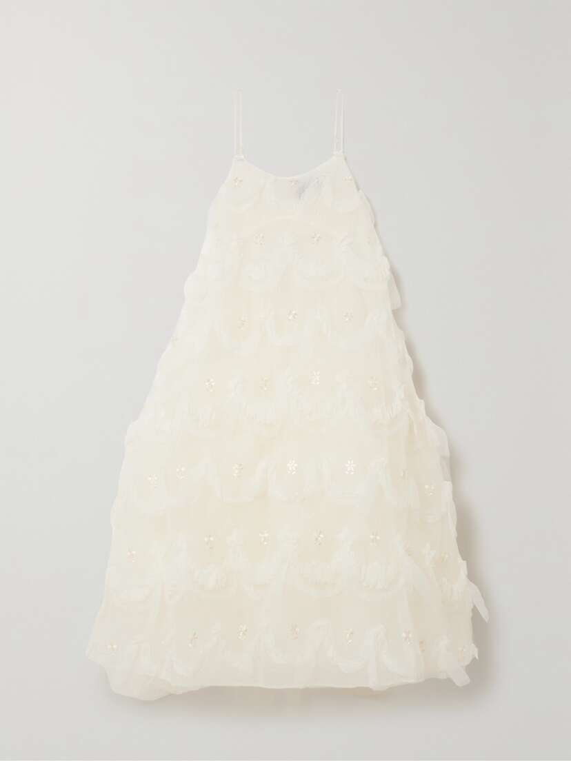 Simone Rocha Tiered Embroidered Tulle Midi Dress - UK 14