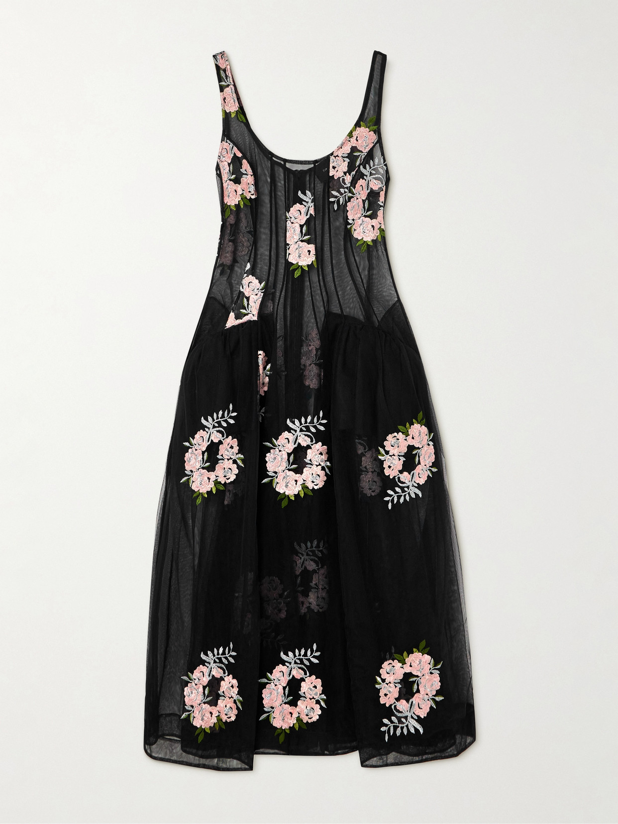 Shop Simone Rocha Embroidered Tulle Midi Dress In Black