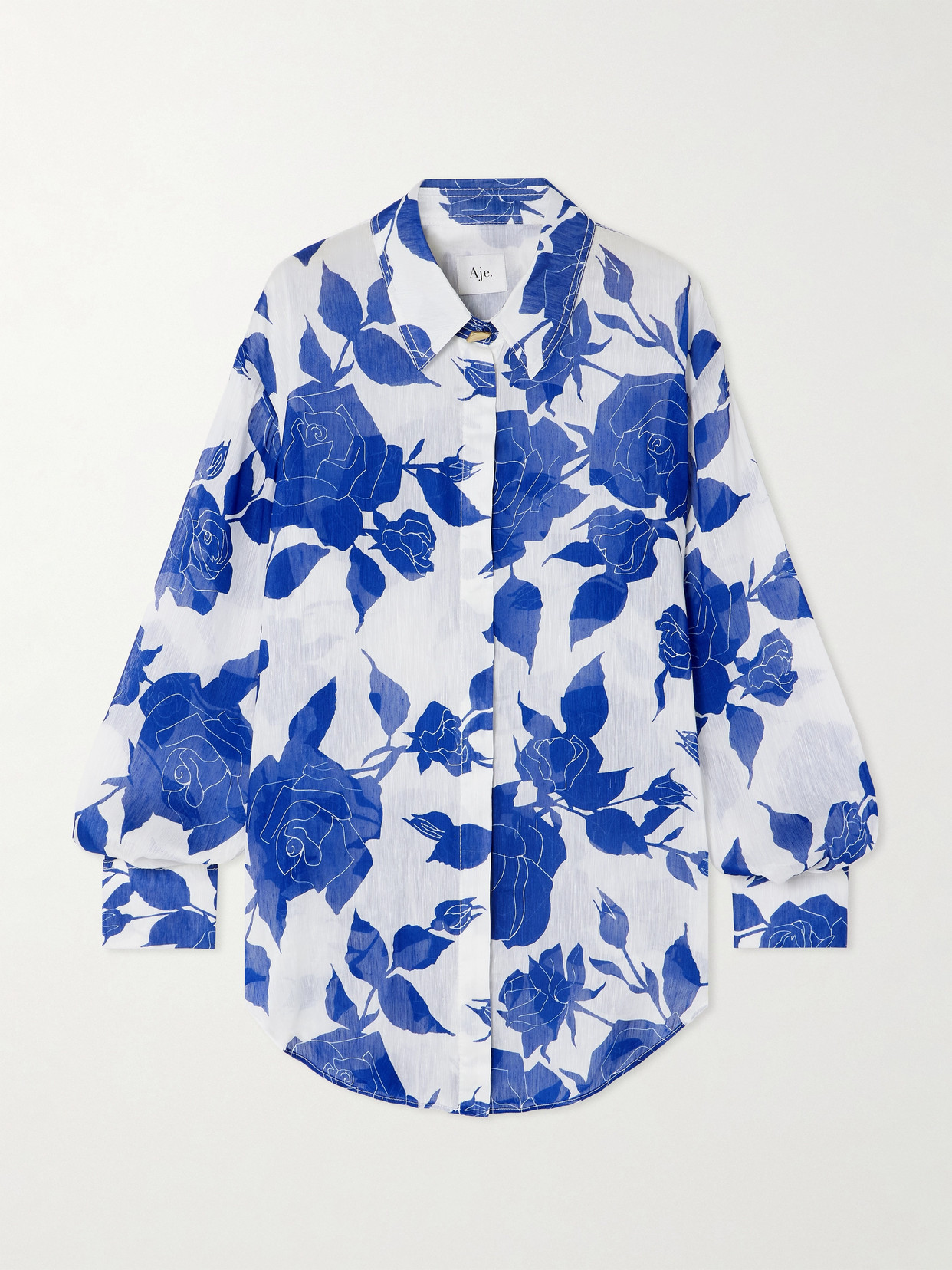 Aje Belonging Oversized Floral-print Linen Shirt In Blue