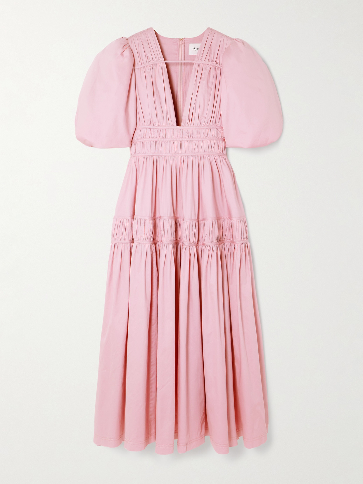 Shop Aje Fallingwater Tiered Gathered Cotton-poplin Midi Dress In Pink