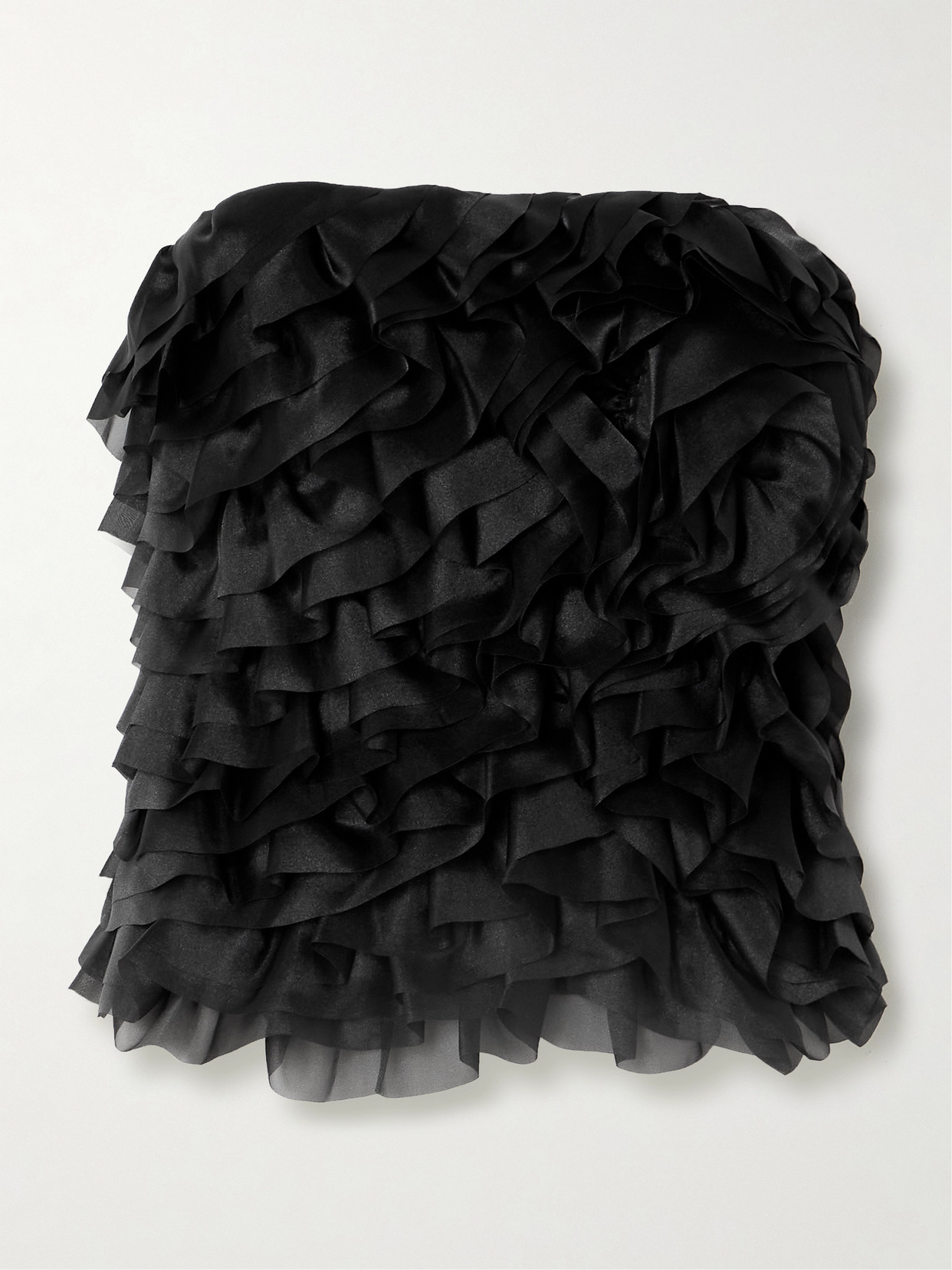 Aje Charmed Ruffled Organza Bustier Top In Black