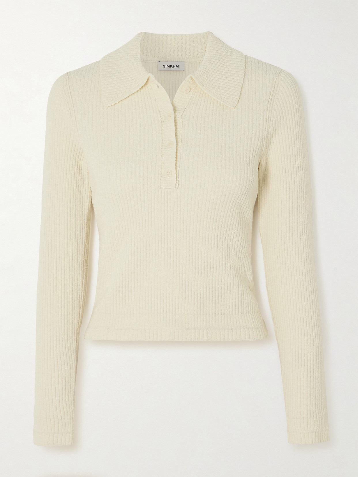 SIMKHAI - Delfina Ribbed Cotton-blend Polo Top - Ivory