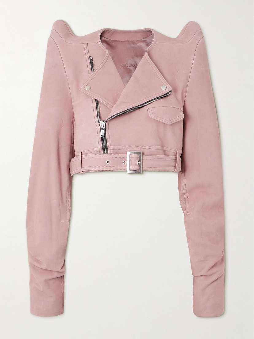 Rick Owens Tec Micro Cropped Belted Nubuck Biker Jacket