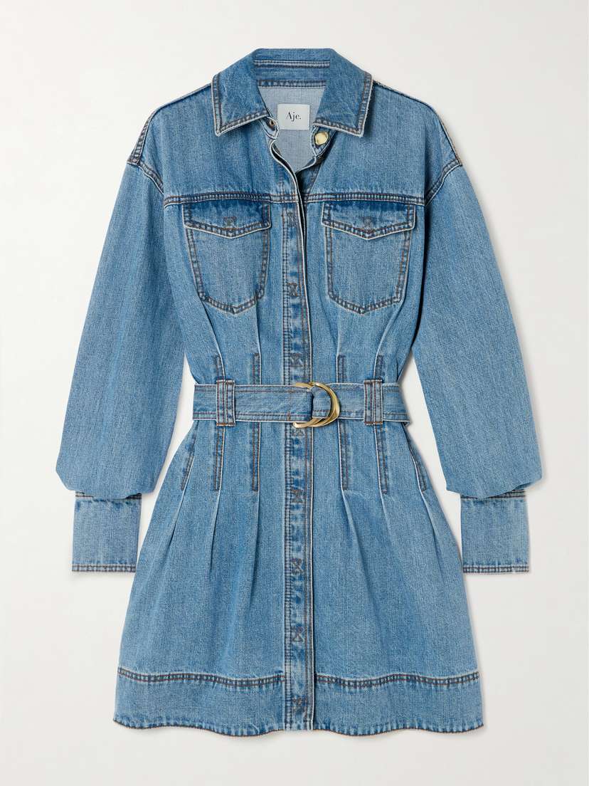 Aje Aradia Belted Denim Mini Shirt Dress - UK 14