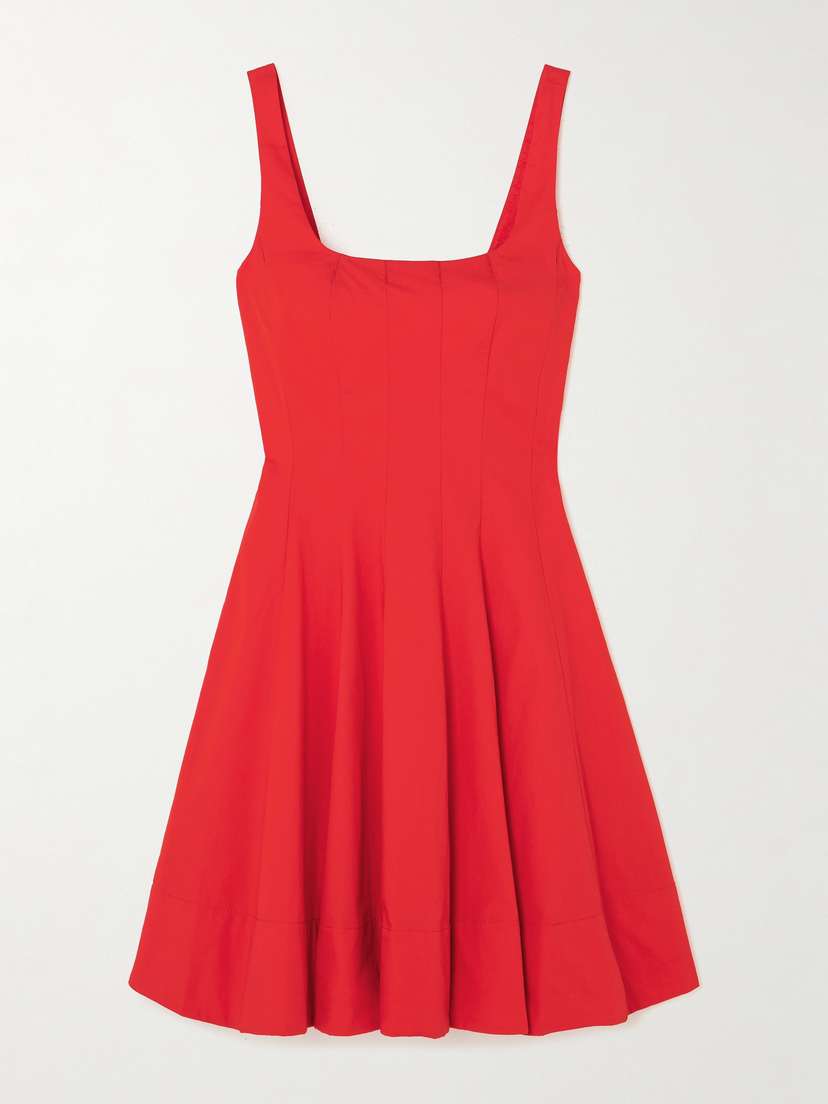 Staud Wells Pleated Cotton-blend Poplin Mini Dress