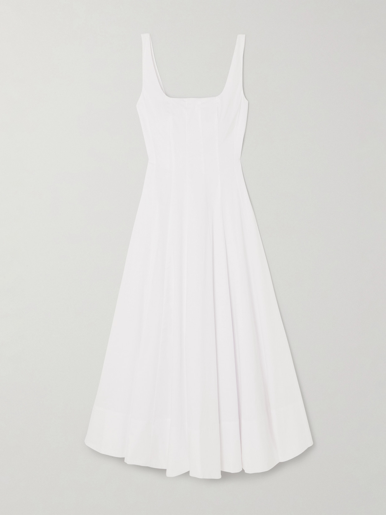 Shop Staud Wells Pleated Stretch-cotton Poplin Midi Dress In White