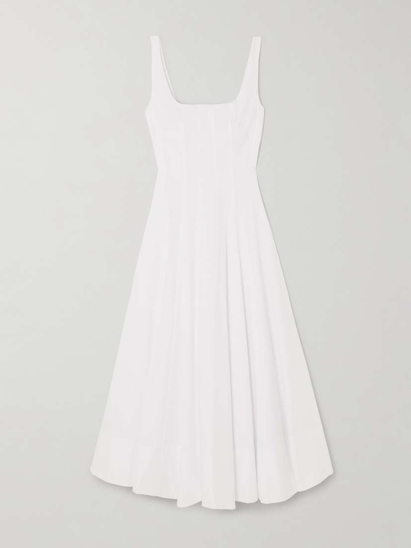 Staud Wells Pleated Stretch-cotton Poplin Midi Dress
