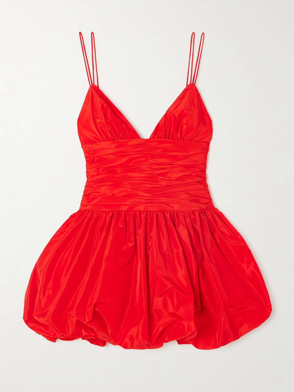 Staud Loren Ruched Taffeta Mini Dress In Red