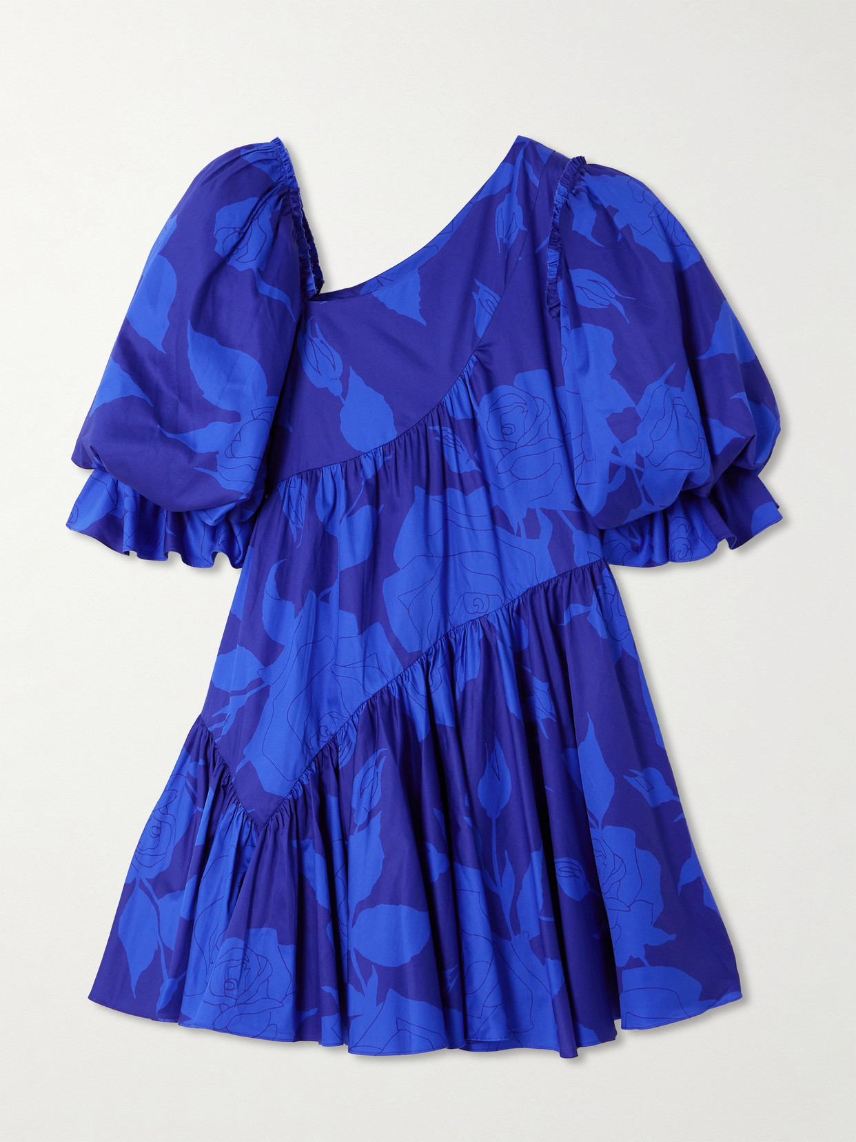 Aje - Casabianca One-shoulder Tiered Floral-print Cotton Mini Dress - Blue