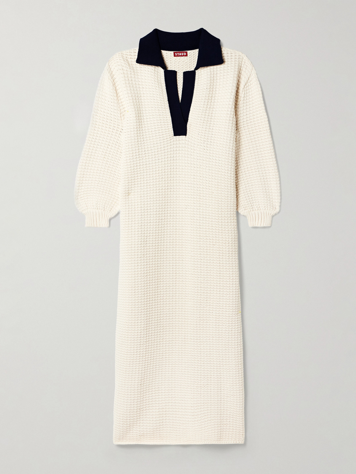 STAUD - Altea Two-tone Waffle-knit Cotton-blend Maxi Dress - Ivory