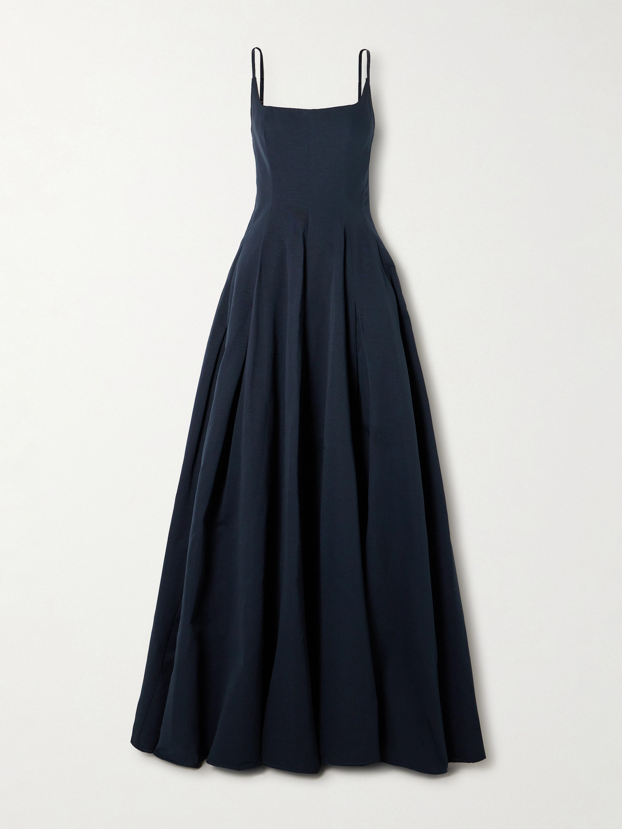 Staud Joli Open-back Pleated Cotton-blend Grosgrain Maxi Dress In Blue