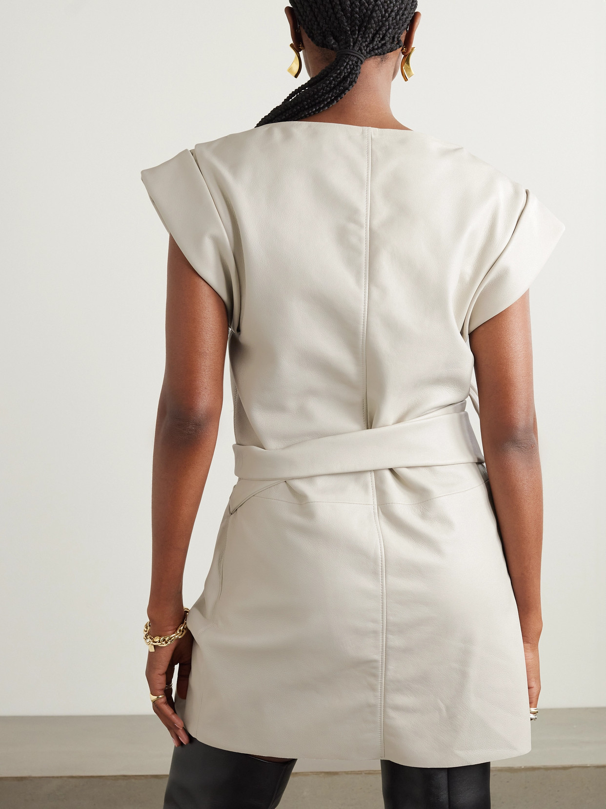 Shop Isabel Marant Bernadette Belted Asymmetric Wrap-effect Leather Mini Dress In Off-white