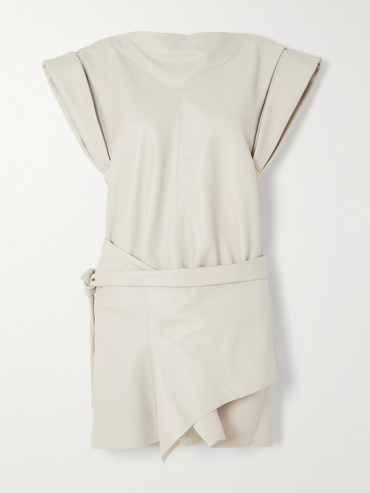 Isabel Marant Bernadette Belted Asymmetric Wrap-effect Leather Mini Dress In Off-white