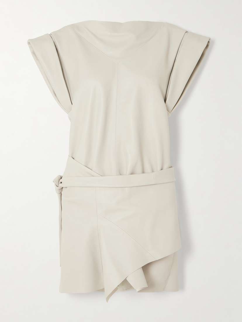 Isabel Marant Bernadette Belted Asymmetric Wrap-effect Leather Mini Dress