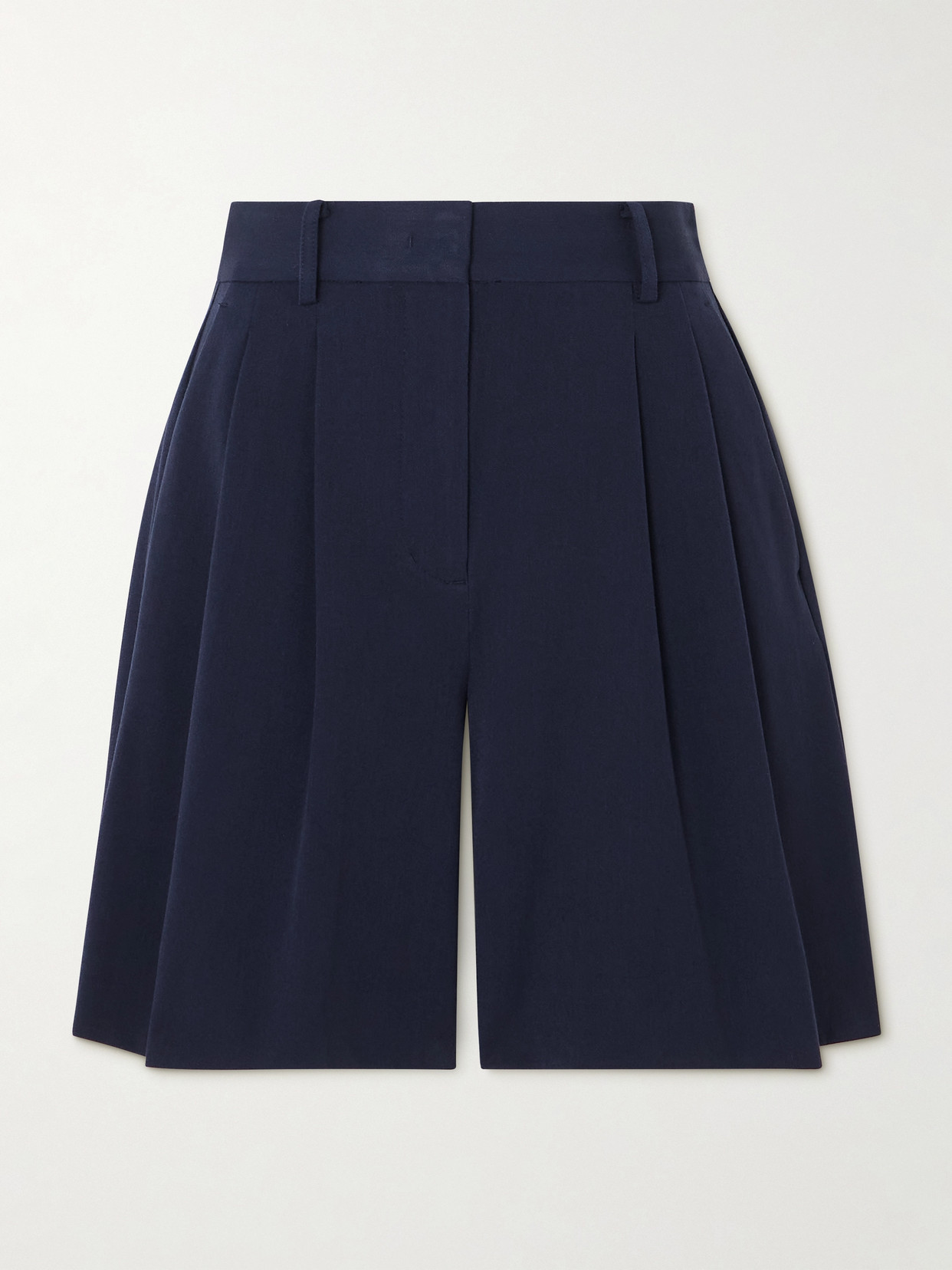 Shop Staud Luisa Pleated Twill Shorts In Blue