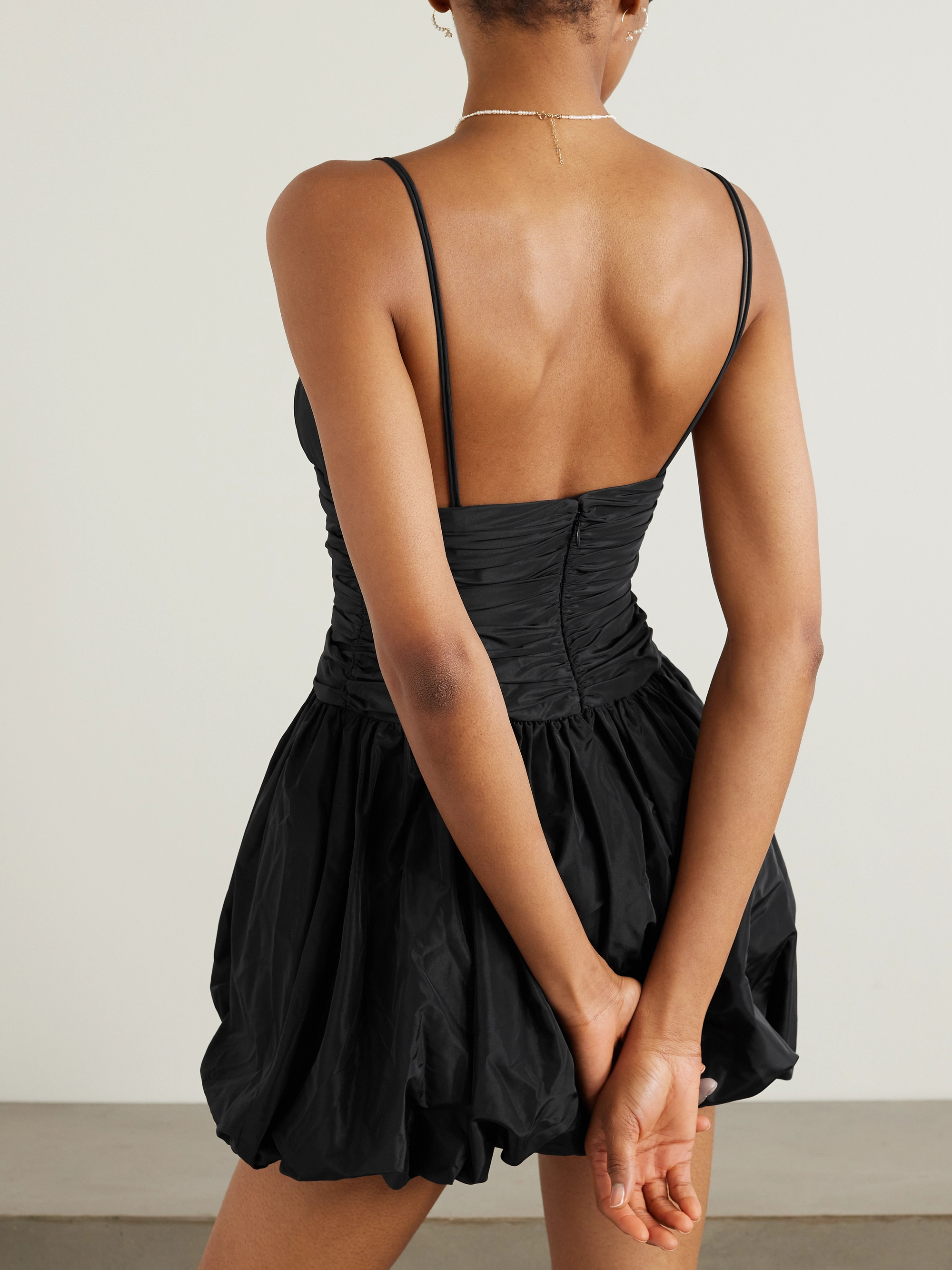 Staud Loren ruched taffeta mini dress