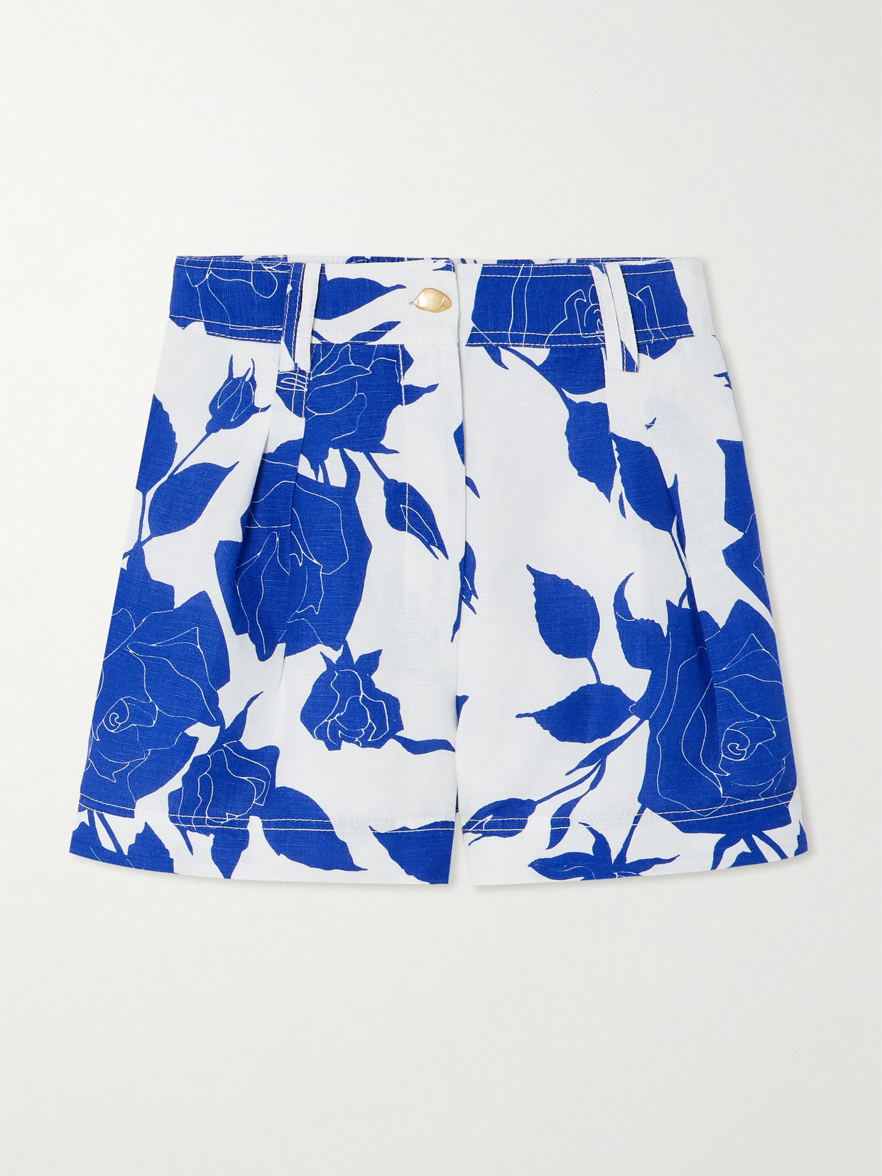 Shop Aje Belonging Floral-print Linen-blend Shorts In Blue