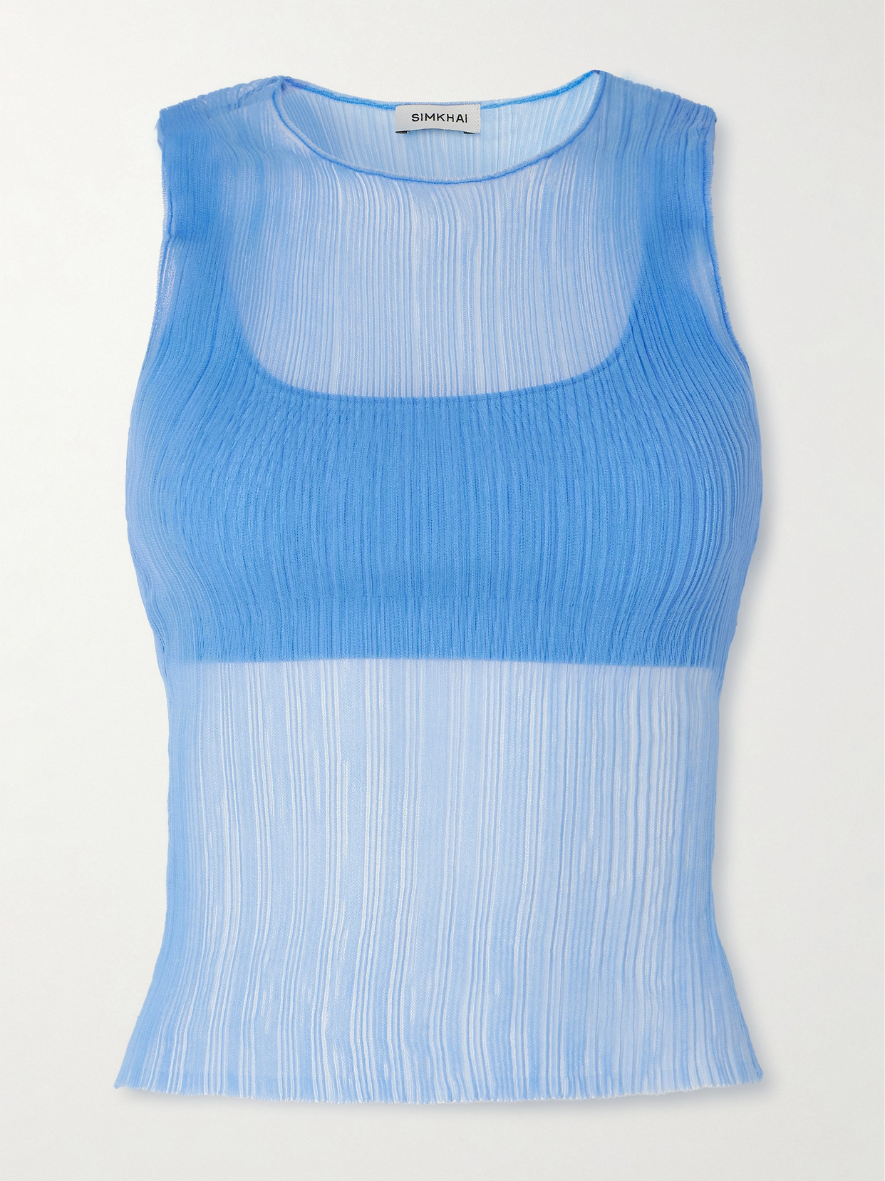 Simkhai Oakley Ribbed Mesh And Stretch-jersey Top In Blue