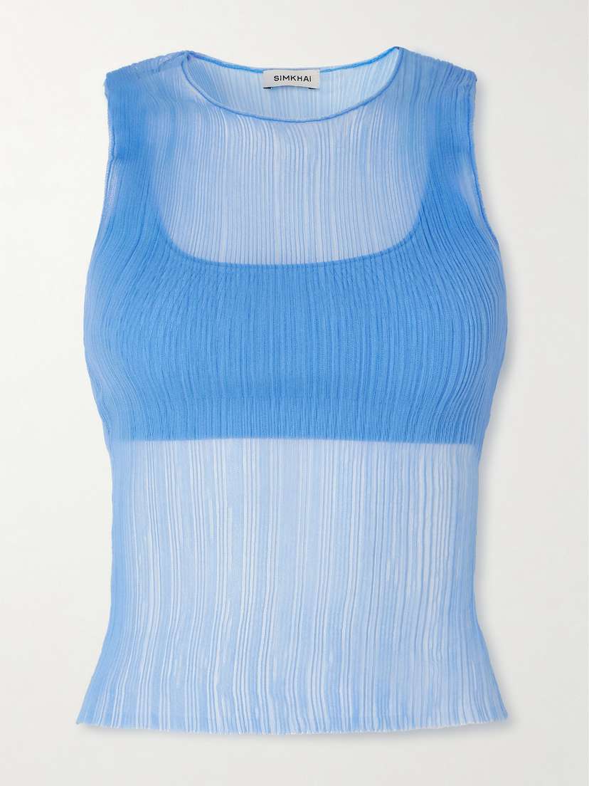 Simkhai Oakley Ribbed Mesh And Stretch-jersey Top