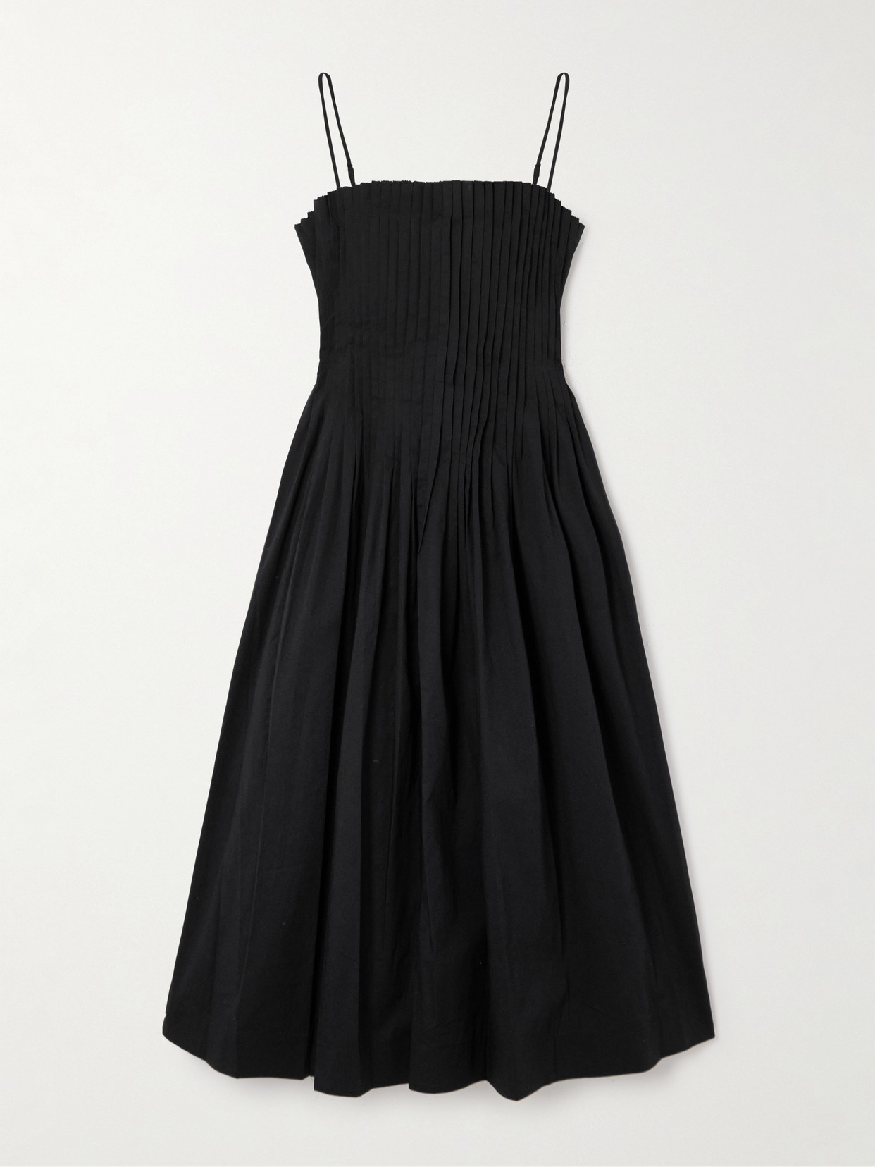 STAUD - Bella Pleated Cotton-blend Poplin Midi Dress - Black