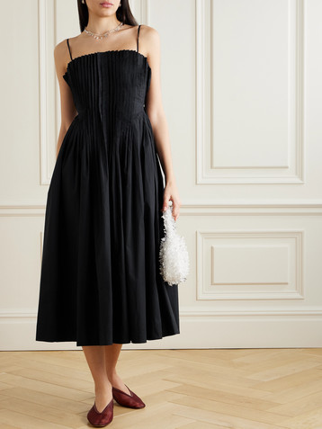 Staud Bella pleated cotton-blend poplin midi dress