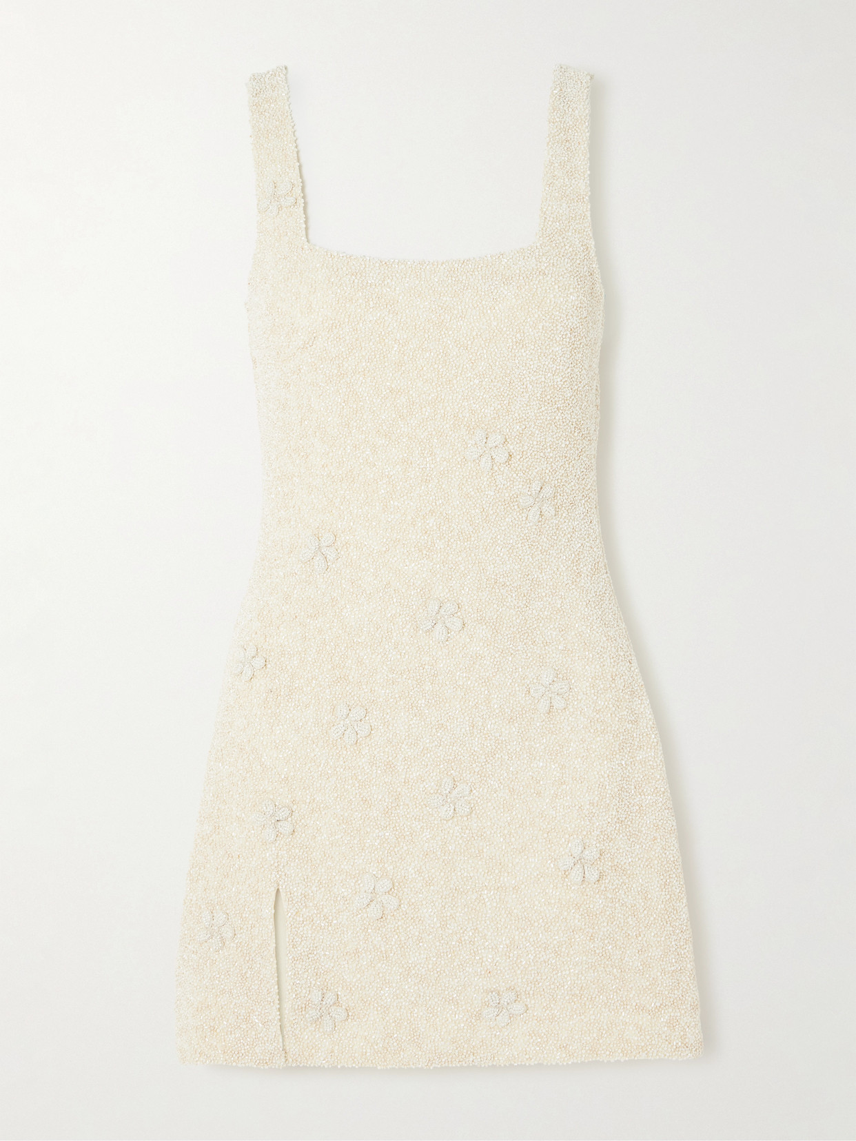 Shop Staud Le Sable Appliquéd Beaded Stretch-tulle Mini Dress In Ivory