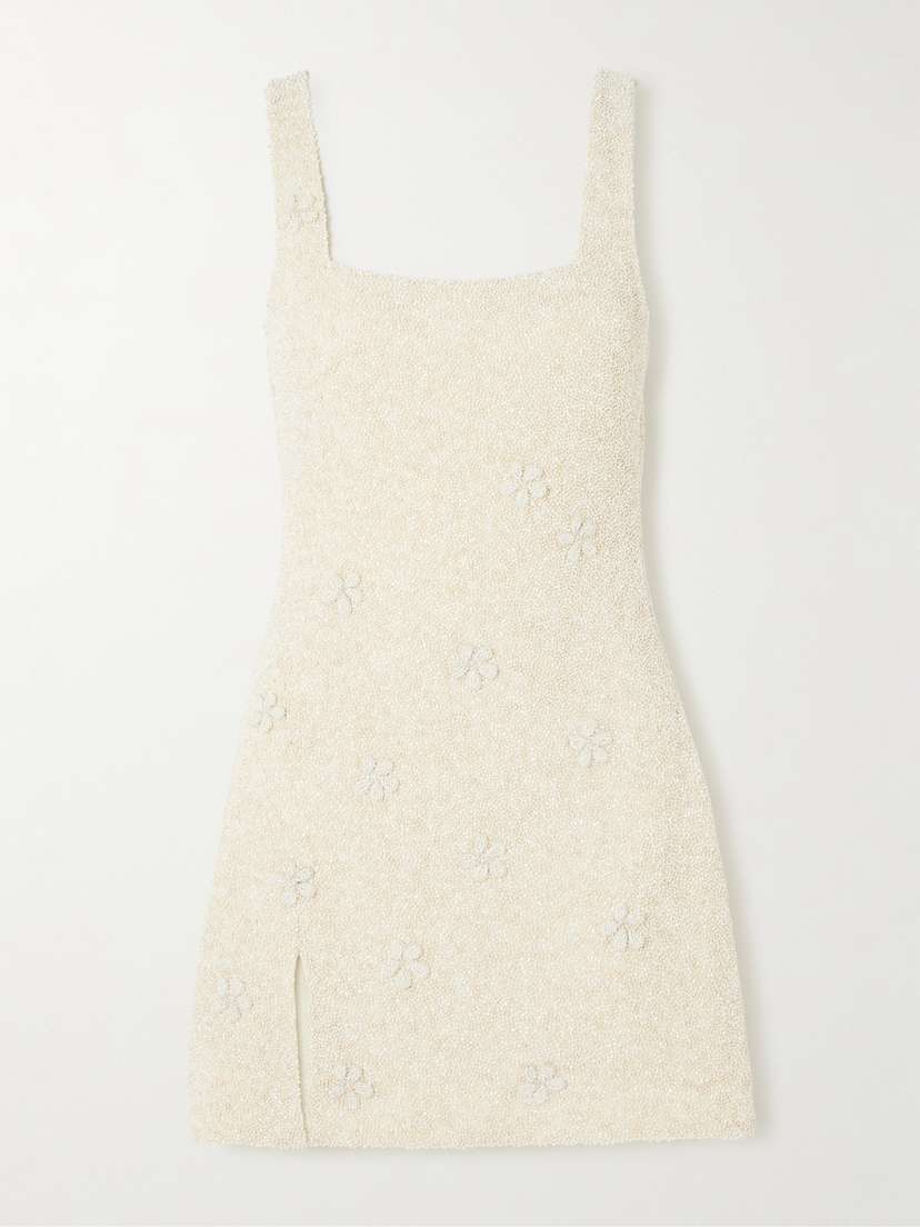 Staud Le Sable Appliquéd Beaded Stretch-tulle Mini Dress - x large