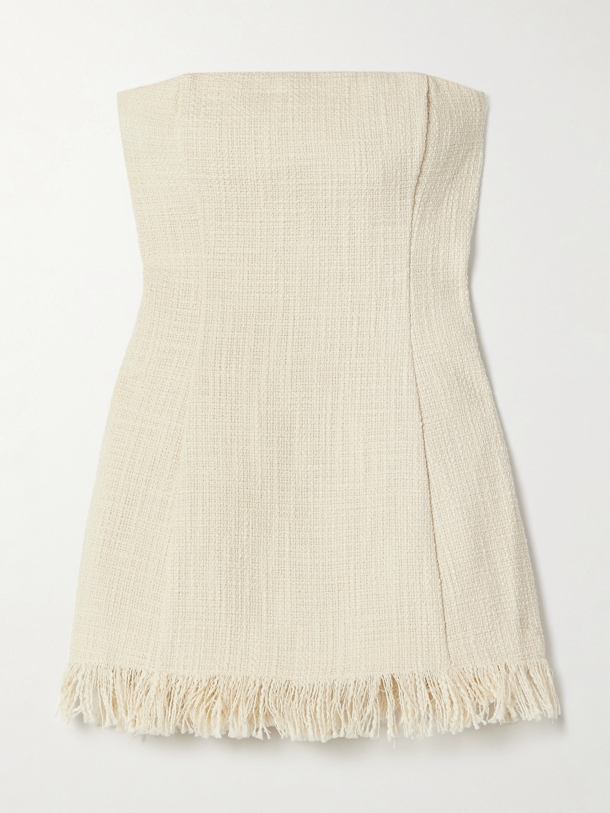 STAUD - Silvia Strapless Frayed Cotton-tweed Top - Ivory