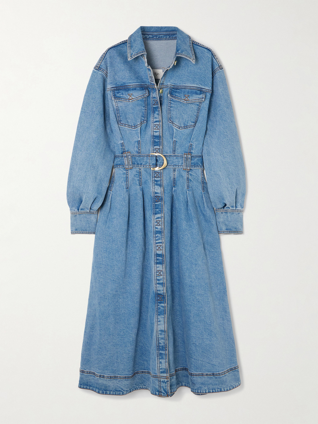 Aje Aradia Belted Denim Midi Shirt Dress In Blue