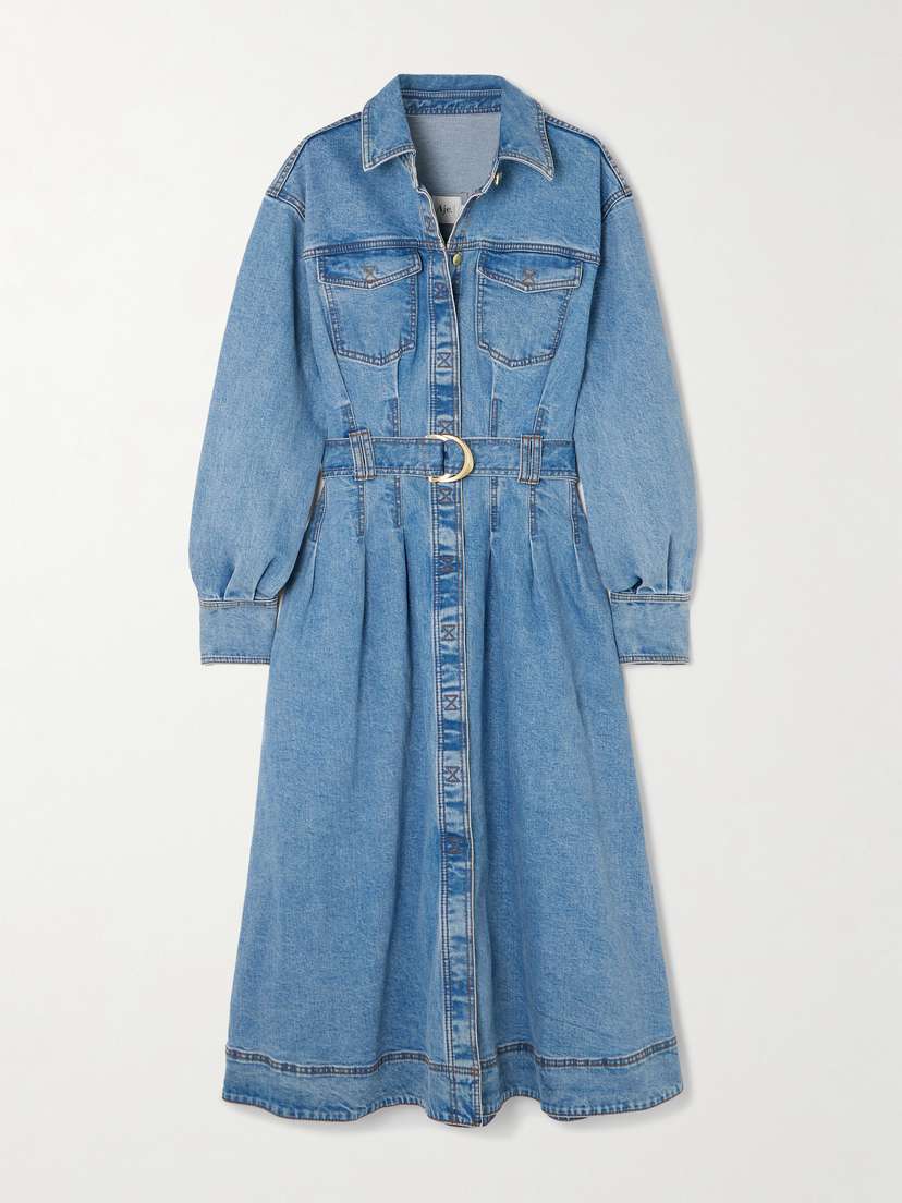 Aje Aradia Belted Denim Midi Shirt Dress