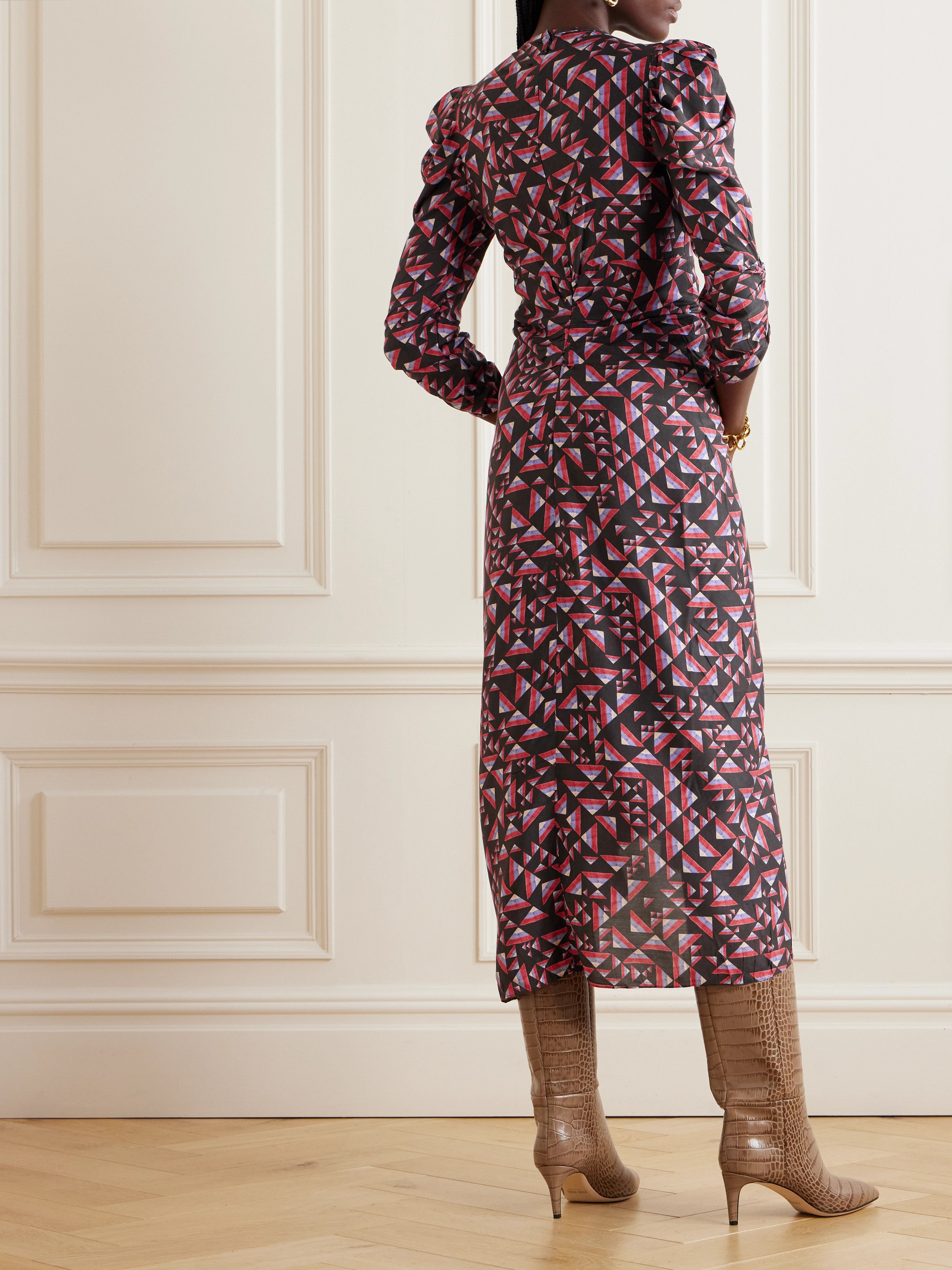 Isabel Marant Albini gathered printed voile midi dress thumbnail