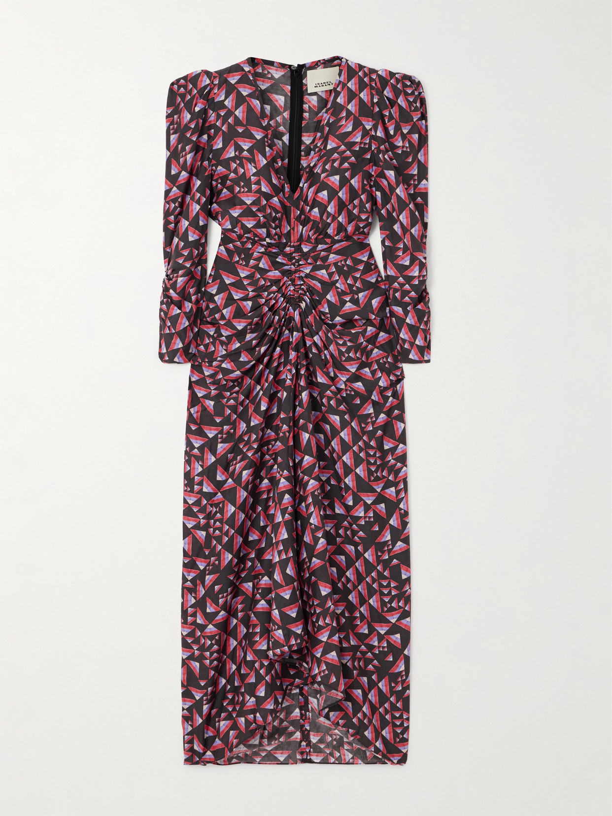 Isabel Marant Albini Gathered Printed Voile Midi Dress In Multi