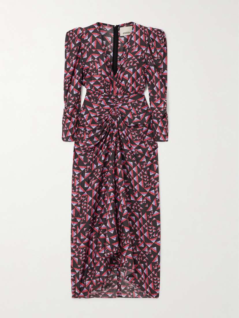 Isabel Marant Albini Gathered Printed Voile Midi Dress