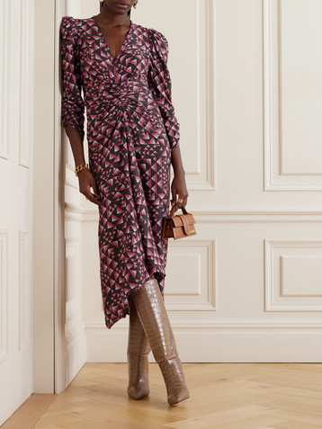 Isabel Marant Albini gathered printed voile midi dress