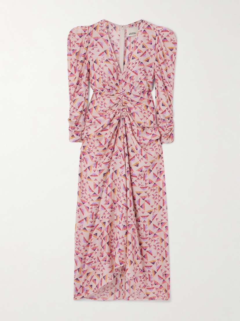 Isabel Marant Albini Gathered Printed Voile Midi Dress