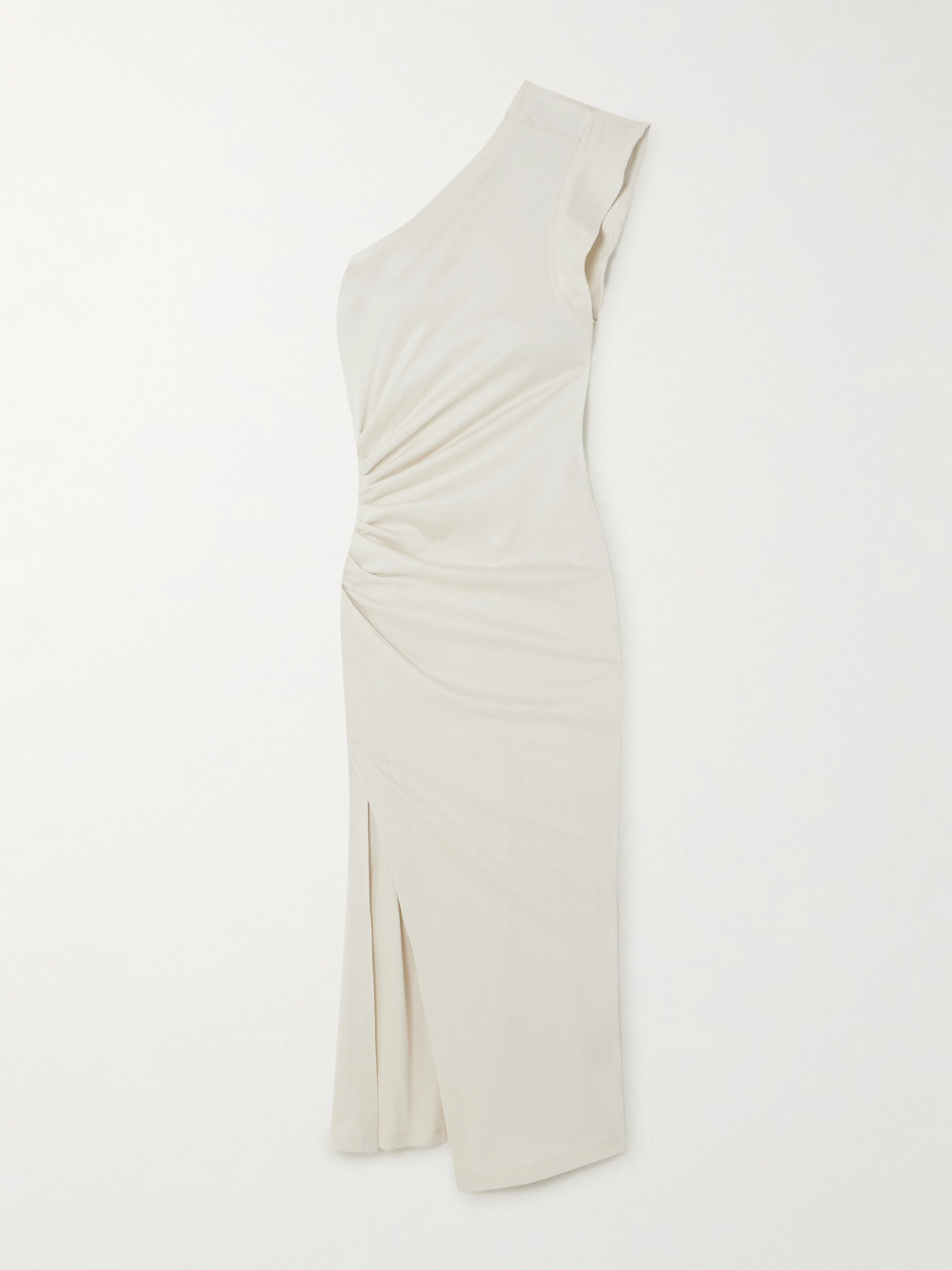 Shop Isabel Marant Maude One-shoulder Ruched Cotton-jersey Midi Dress In Off-white