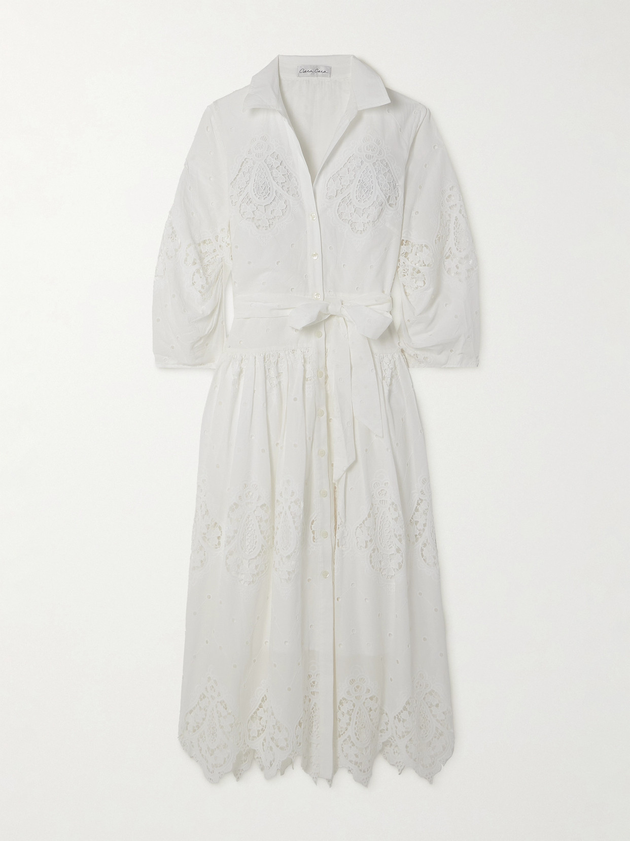 Cara Cara Raya Broderie Anglaise Cotton Midi Shirt Dress In White