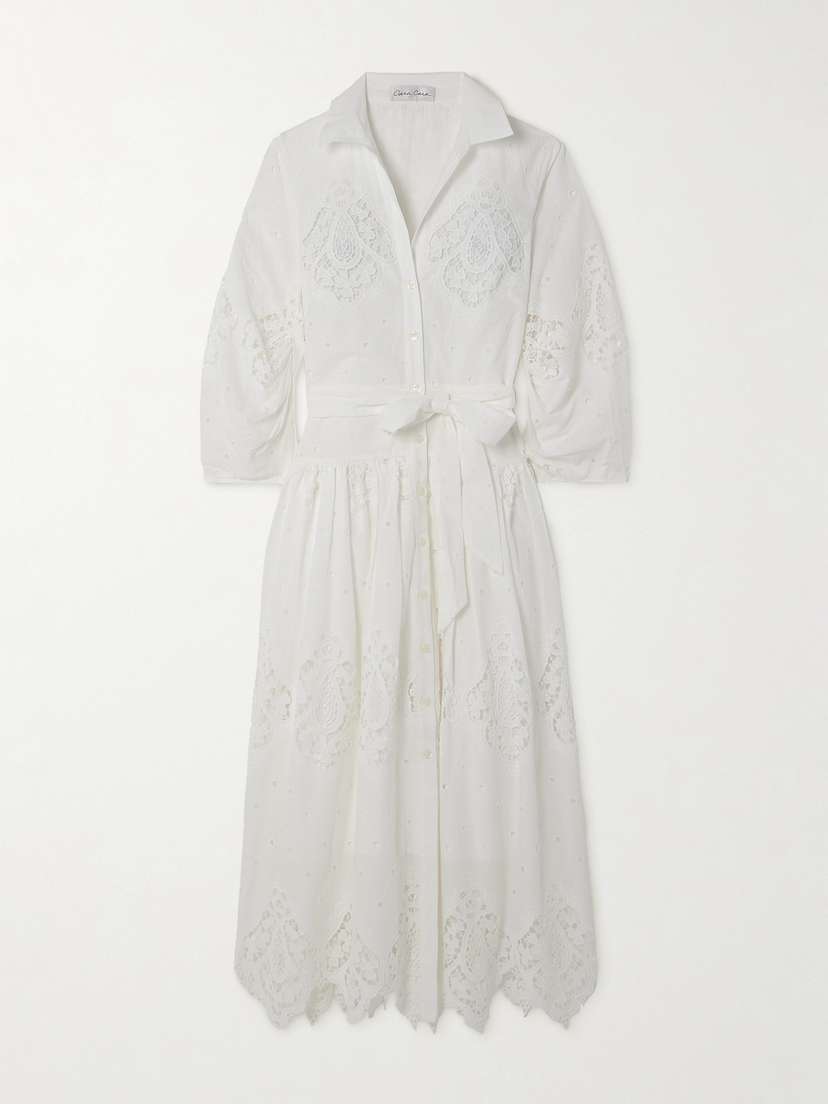 Cara Cara Raya Broderie Anglaise Cotton Midi Shirt Dress